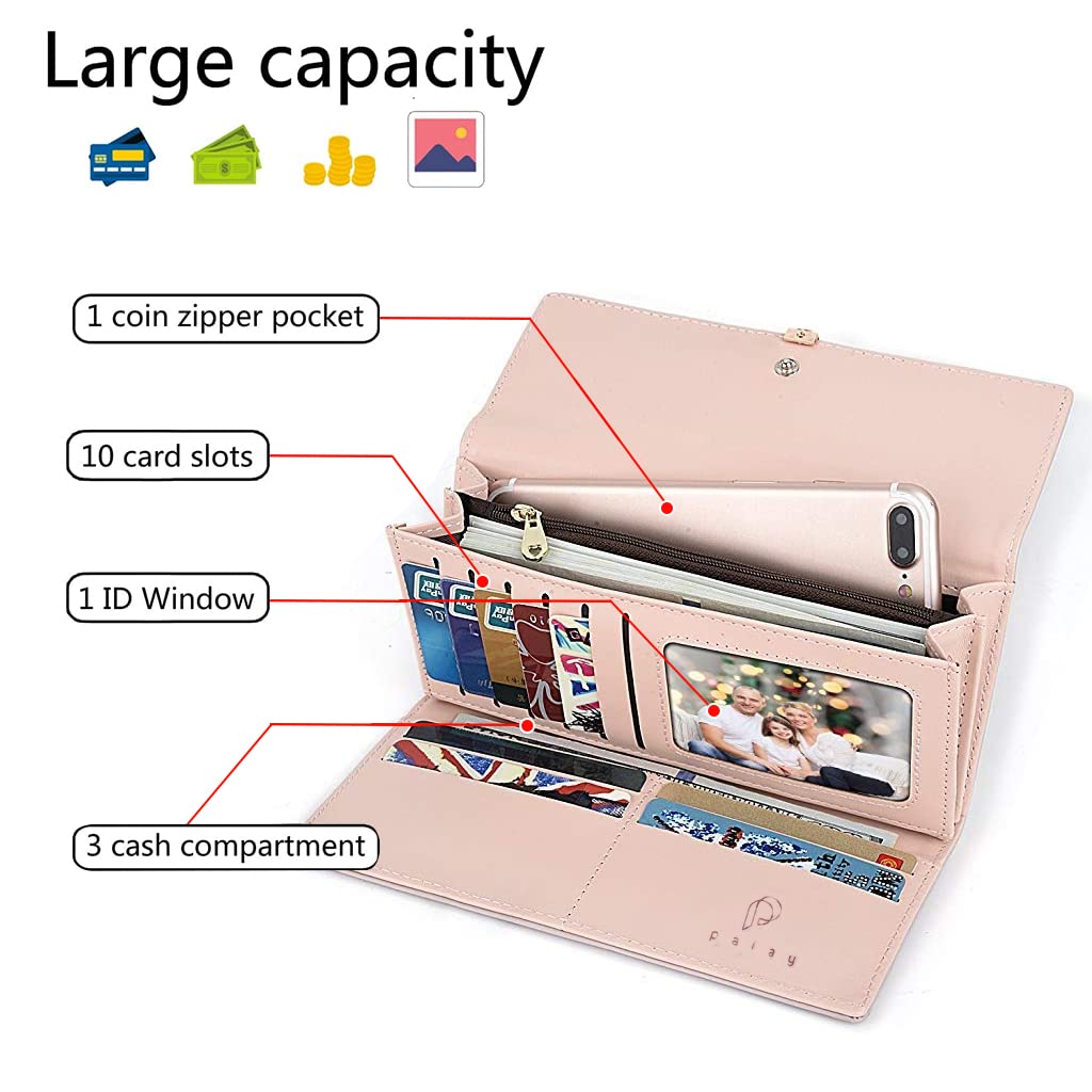 SANNIDHI Women's PU Leather Long Wallet with Leaf Pendant Card Holders Phone Pocket Girls Zipper Coin Purse (Pink) SANNIDHI Women's PU Leather Long Wallet with Leaf Pendant Card Holders Phone Pocket Girls Zipper Coin Purse (Pink)